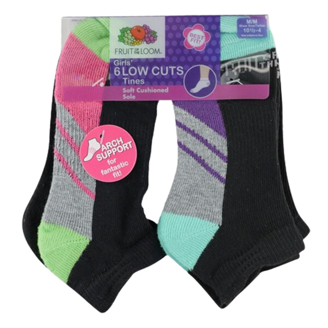 Fruit of the Loom 6-Pack Low Cut Girls Socks