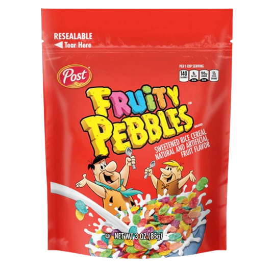 Fruity pebbles sweetened rice cereal natural and ariticial fruit flavor