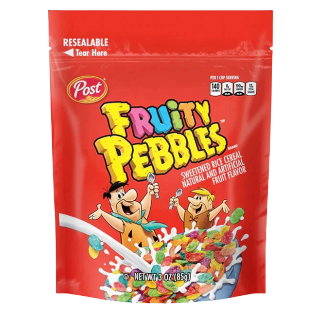 Fruity pebbles sweetened rice cereal natural and ariticial fruit flavor